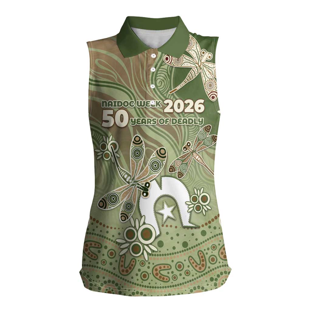 Personalised NAIDOC Week 2026 Women Sleeveless Polo Shirt Dragonfly Australian Aboriginal Art