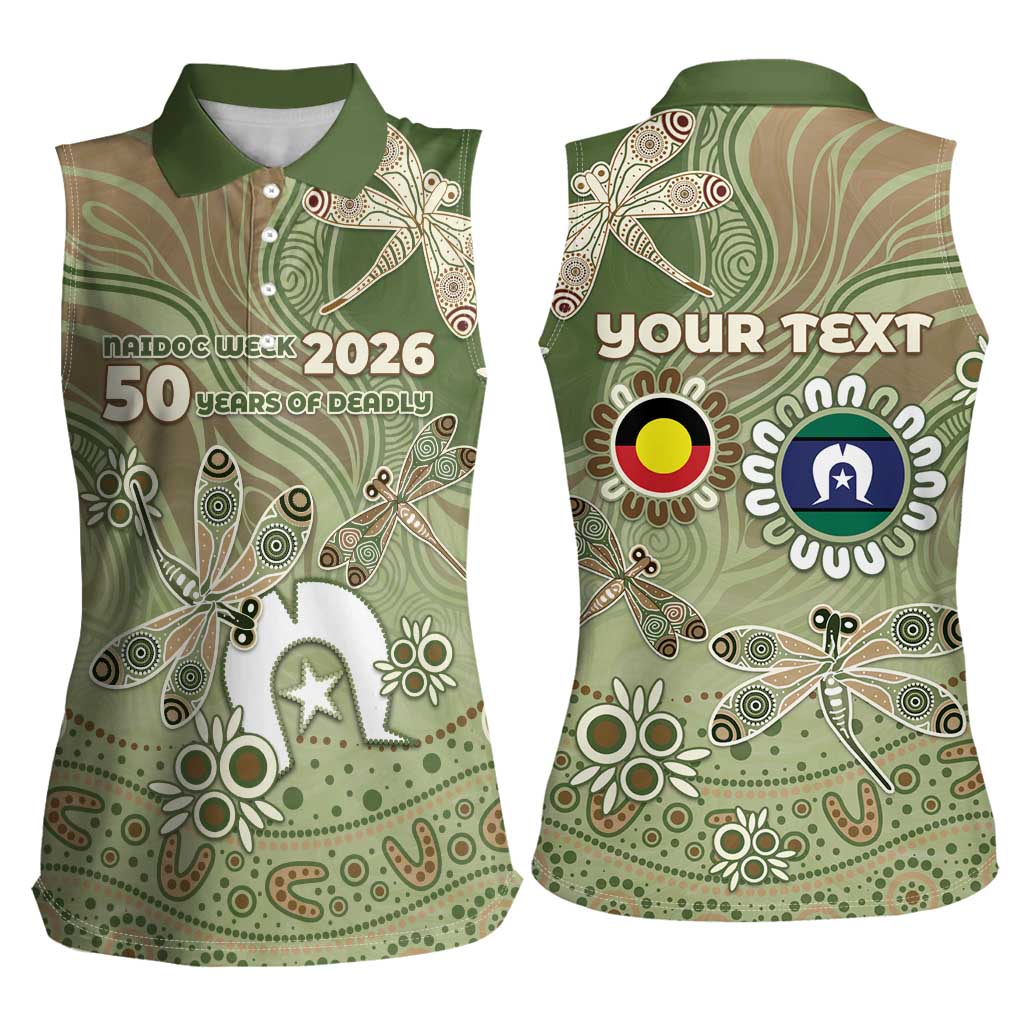 Personalised NAIDOC Week 2026 Women Sleeveless Polo Shirt Dragonfly Australian Aboriginal Art