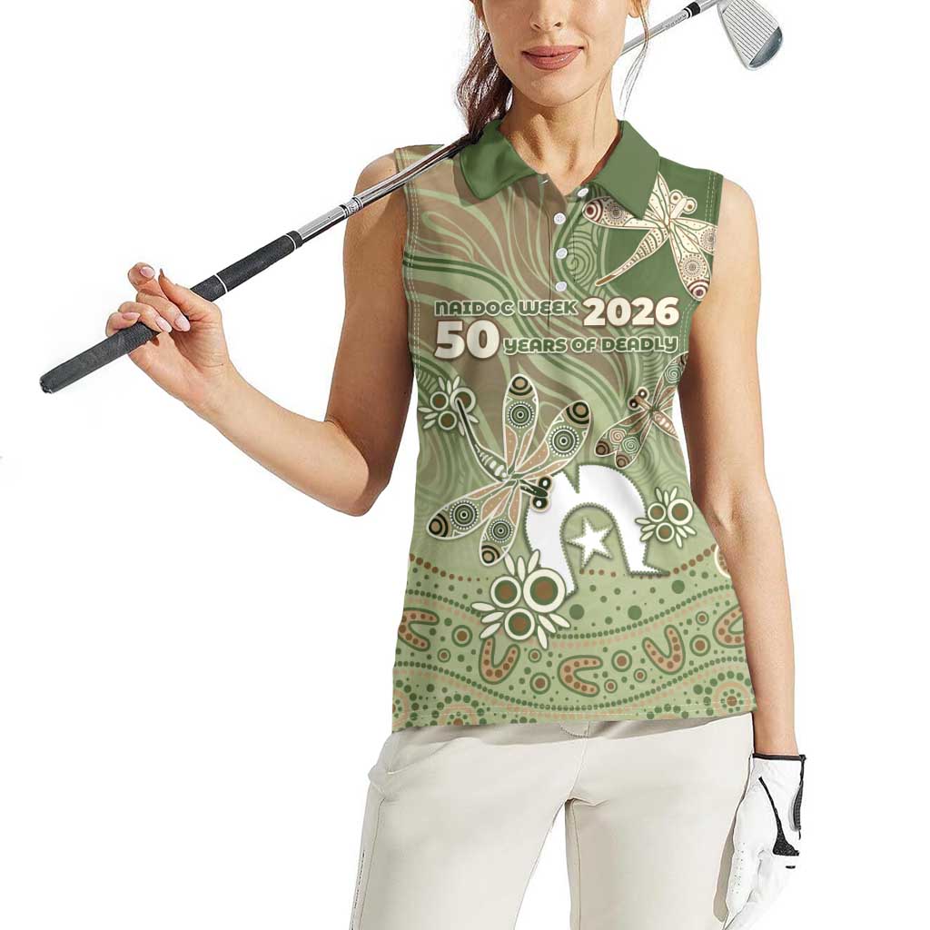 Personalised NAIDOC Week 2026 Women Sleeveless Polo Shirt Dragonfly Australian Aboriginal Art