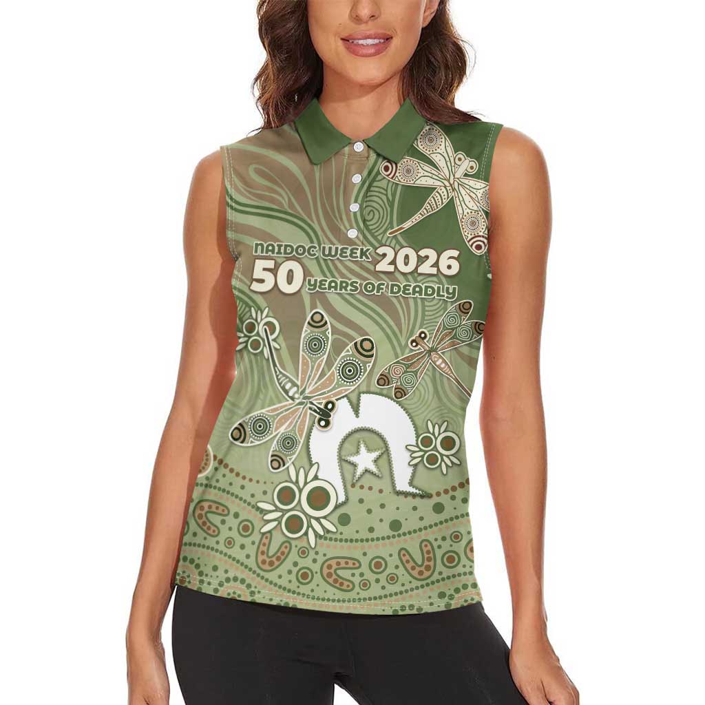 Personalised NAIDOC Week 2026 Women Sleeveless Polo Shirt Dragonfly Australian Aboriginal Art