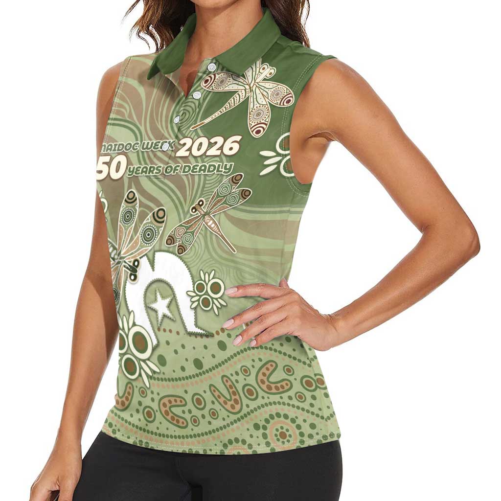 Personalised NAIDOC Week 2026 Women Sleeveless Polo Shirt Dragonfly Australian Aboriginal Art