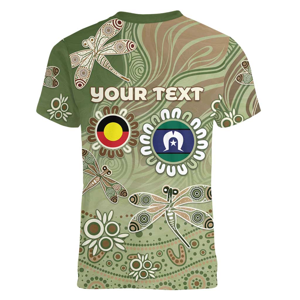 Personalised NAIDOC Week 2026 Women V-Neck T-Shirt Dragonfly Australian Aboriginal Art