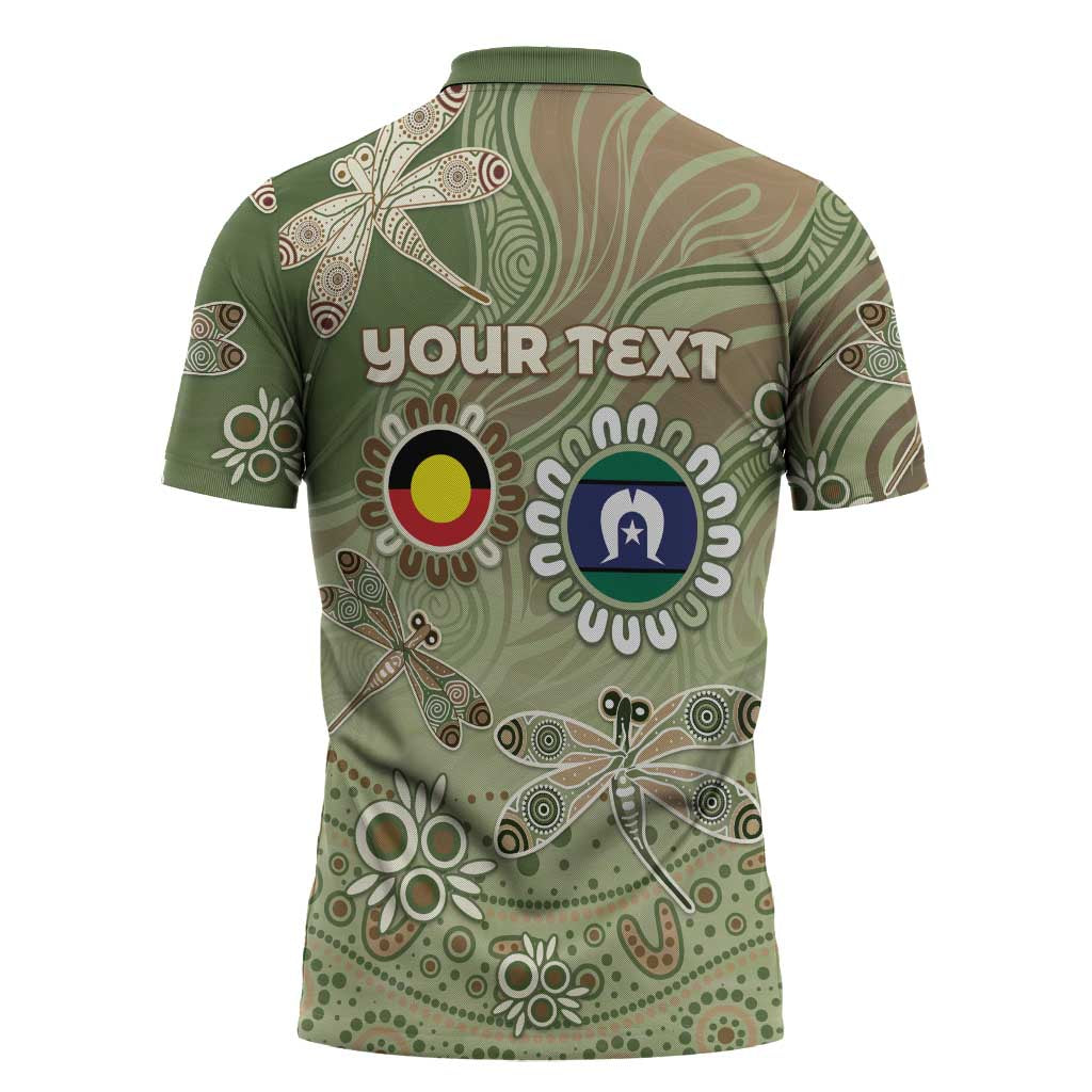 Personalised NAIDOC Week 2026 Zipper Polo Shirt Dragonfly Australian Aboriginal Art