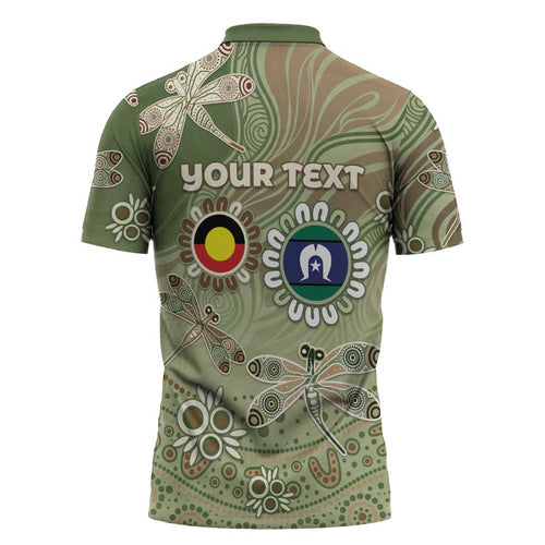 Personalised NAIDOC Week 2026 Zipper Polo Shirt Dragonfly Australian Aboriginal Art