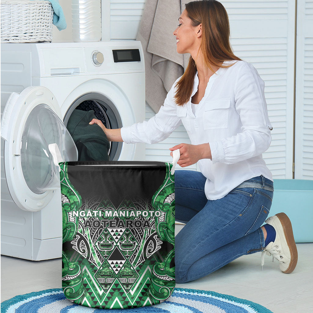 Aotearoa Ngati Maniapoto Laundry Basket Maori Tribal Green Paua Shell Pattern