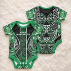 Aotearoa Ngati Maniapoto Baby Onesie Maori Tribal Green Paua Shell Pattern