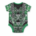 Aotearoa Ngati Maniapoto Baby Onesie Maori Tribal Green Paua Shell Pattern