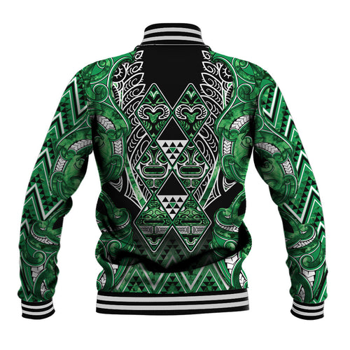 Aotearoa Ngati Maniapoto Baseball Jacket Maori Tribal Green Paua Shell Pattern