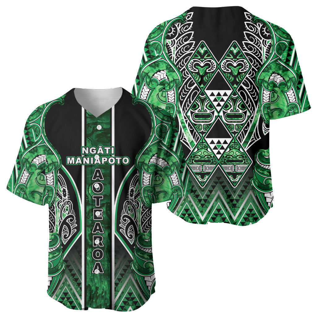 Aotearoa Ngati Maniapoto Baseball Jersey Maori Tribal Green Paua Shell Pattern