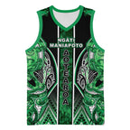 Aotearoa Ngati Maniapoto Basketball Jersey Maori Tribal Green Paua Shell Pattern