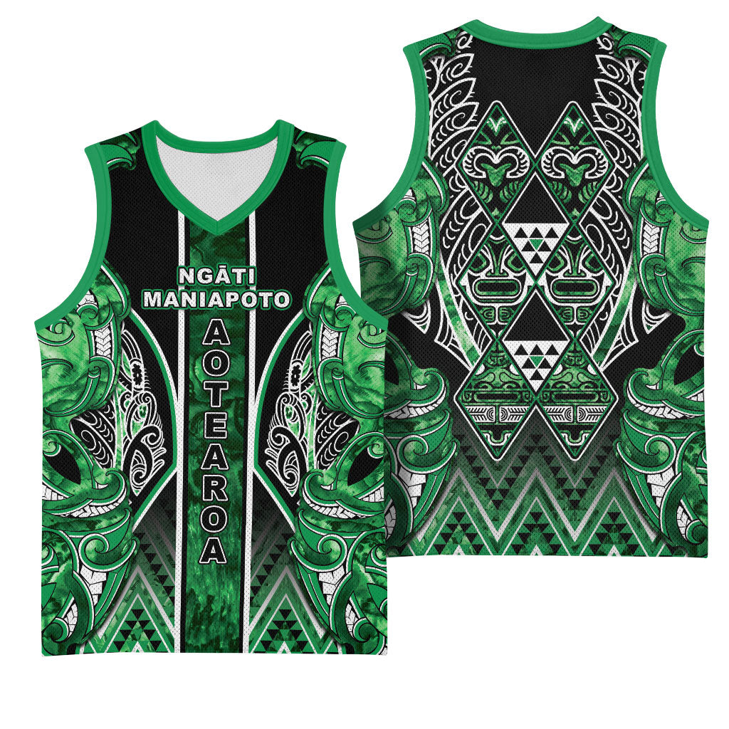 Aotearoa Ngati Maniapoto Basketball Jersey Maori Tribal Green Paua Shell Pattern
