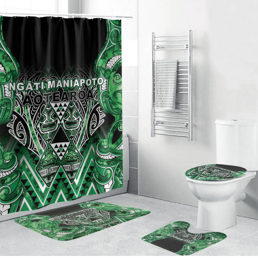Aotearoa Ngati Maniapoto Bathroom Set Maori Tribal Green Paua Shell Pattern