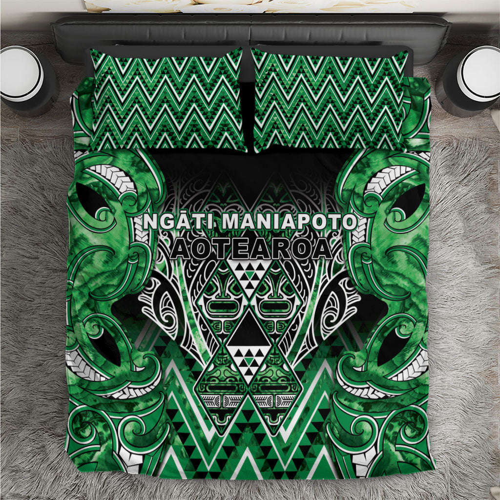 Aotearoa Ngati Maniapoto Bedding Set Maori Tribal Green Paua Shell Pattern