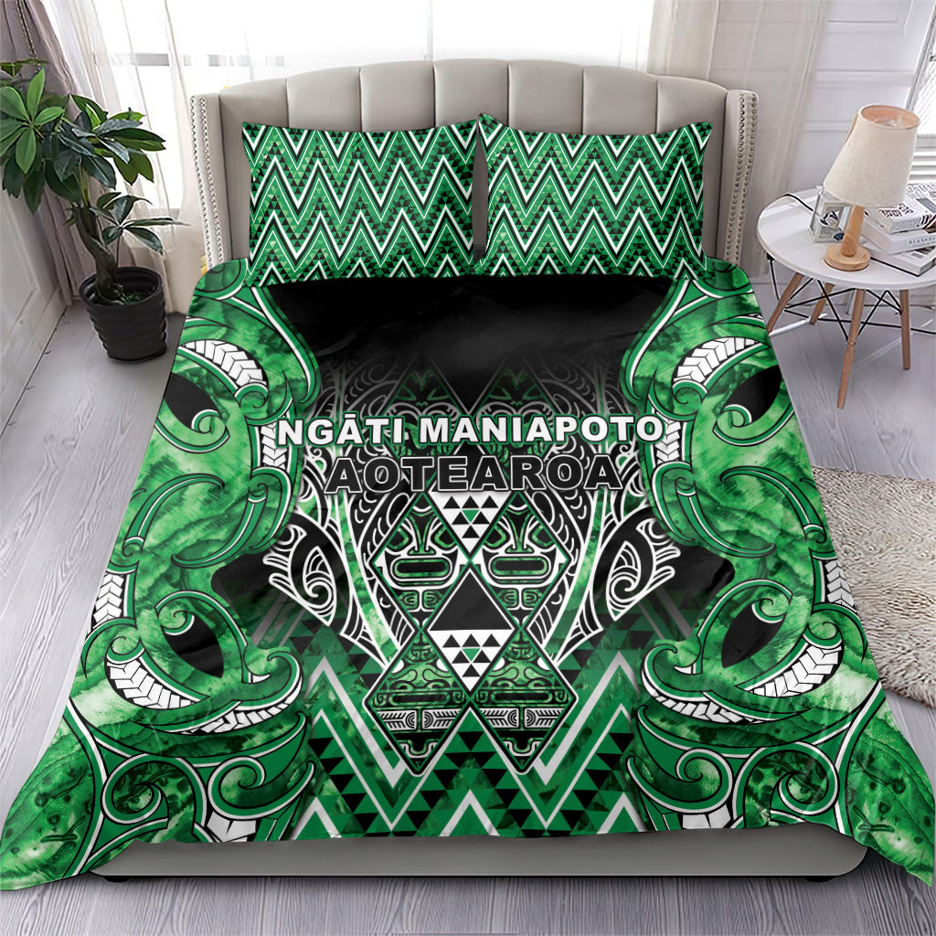 Aotearoa Ngati Maniapoto Bedding Set Maori Tribal Green Paua Shell Pattern