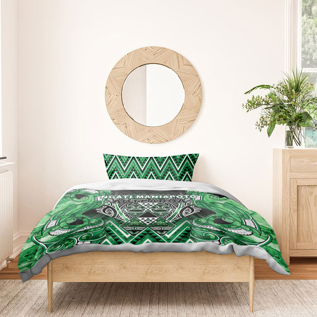 Aotearoa Ngati Maniapoto Bedding Set Maori Tribal Green Paua Shell Pattern