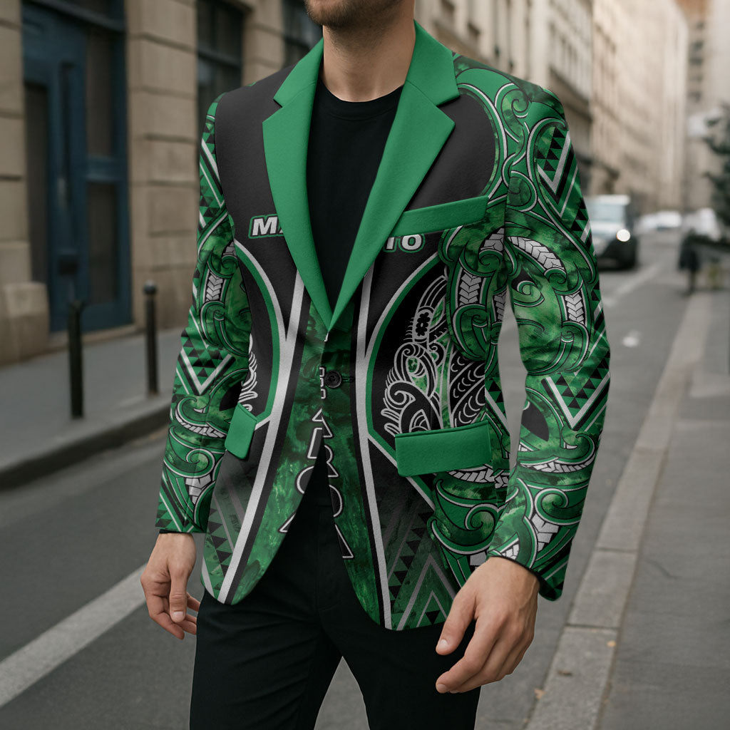 Aotearoa Ngati Maniapoto Blazer Maori Tribal Green Paua Shell Pattern