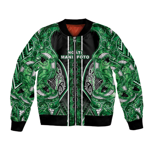 Aotearoa Ngati Maniapoto Bomber Jacket Maori Tribal Green Paua Shell Pattern
