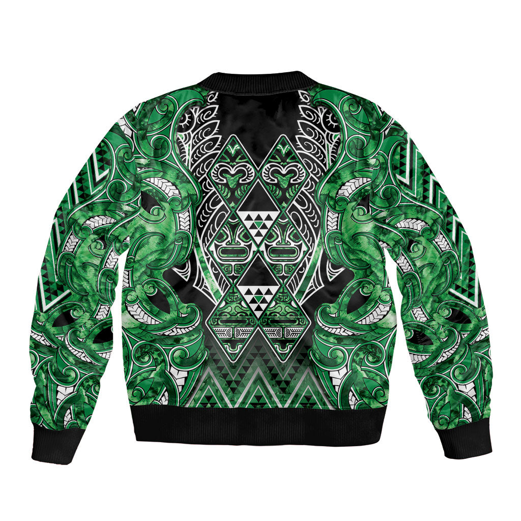 Aotearoa Ngati Maniapoto Bomber Jacket Maori Tribal Green Paua Shell Pattern