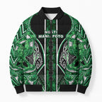 Aotearoa Ngati Maniapoto Bomber Puffer Jacket Maori Tribal Green Paua Shell Pattern
