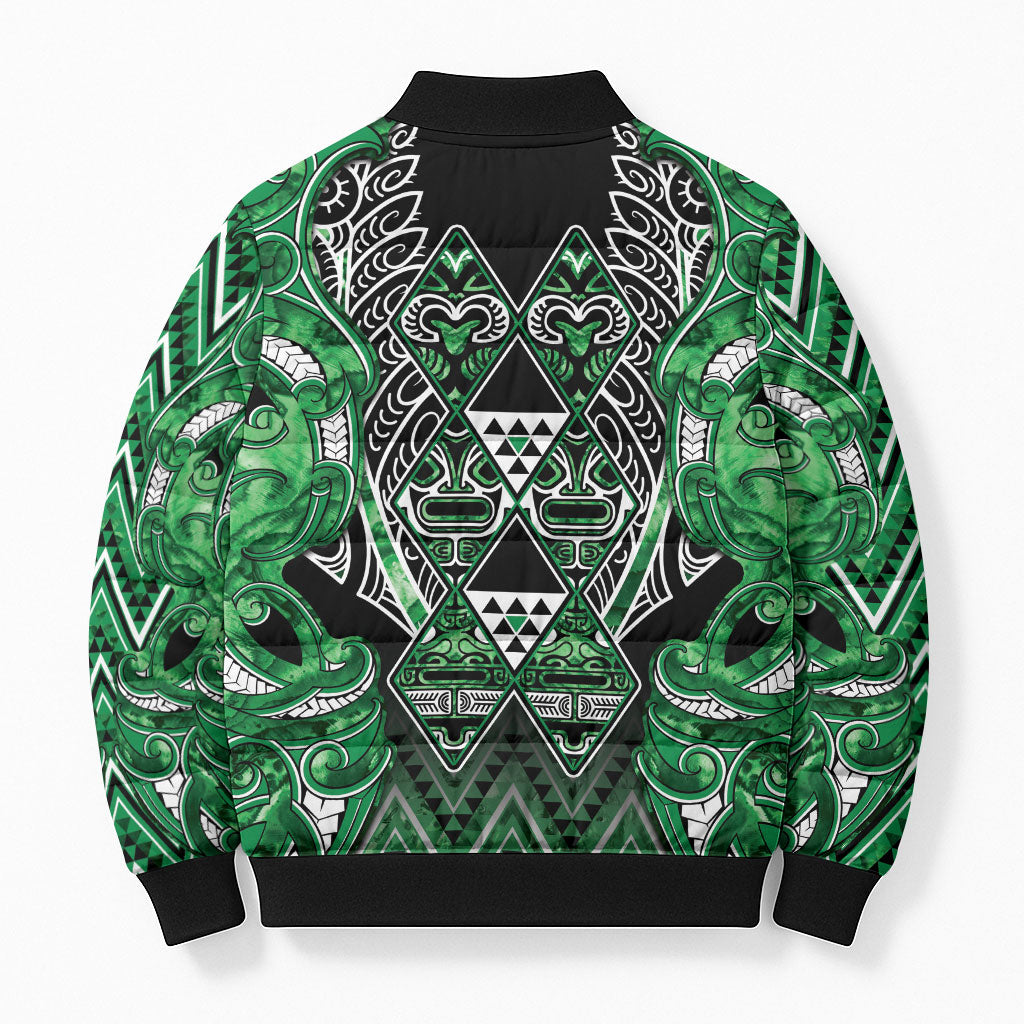 Aotearoa Ngati Maniapoto Bomber Puffer Jacket Maori Tribal Green Paua Shell Pattern
