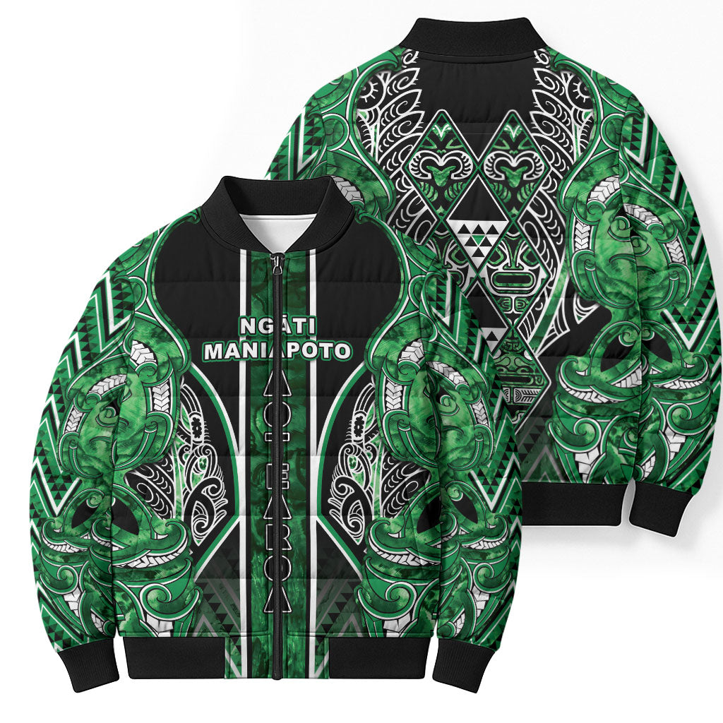 Aotearoa Ngati Maniapoto Bomber Puffer Jacket Maori Tribal Green Paua Shell Pattern