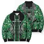 Aotearoa Ngati Maniapoto Bomber Puffer Jacket Maori Tribal Green Paua Shell Pattern