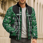 Aotearoa Ngati Maniapoto Bomber Puffer Jacket Maori Tribal Green Paua Shell Pattern