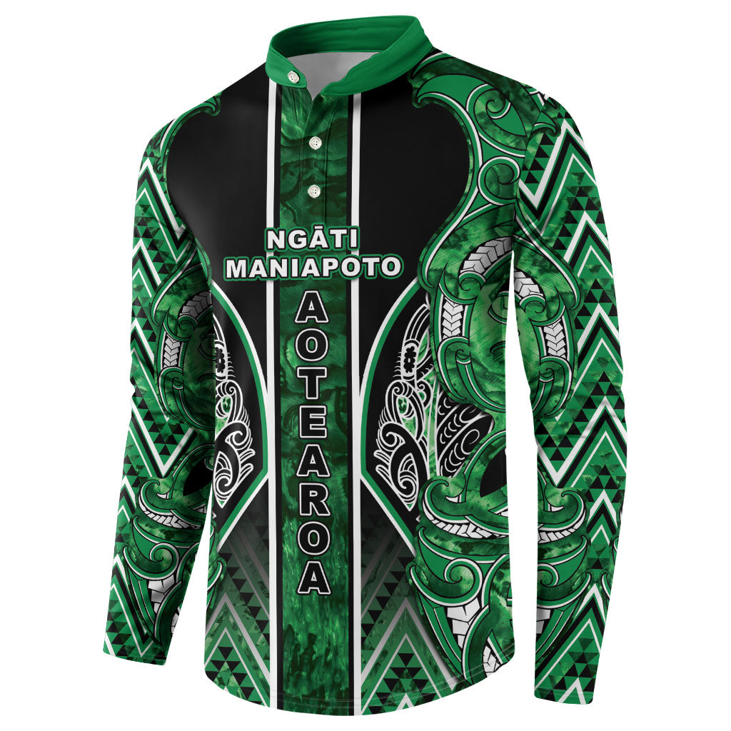 Aotearoa Ngati Maniapoto Button Sweatshirt Maori Tribal Green Paua Shell Pattern