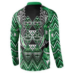 Aotearoa Ngati Maniapoto Button Sweatshirt Maori Tribal Green Paua Shell Pattern