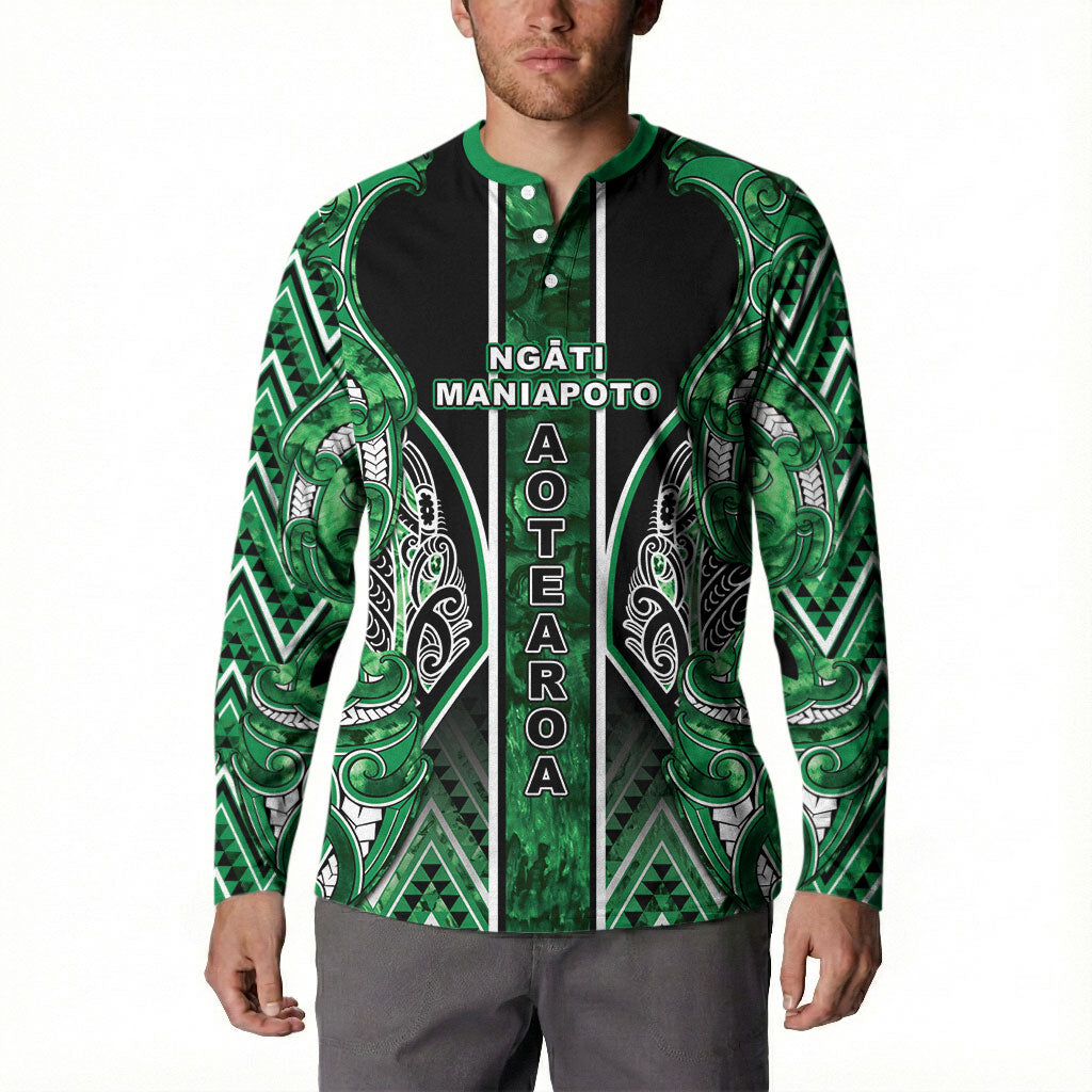 Aotearoa Ngati Maniapoto Button Sweatshirt Maori Tribal Green Paua Shell Pattern