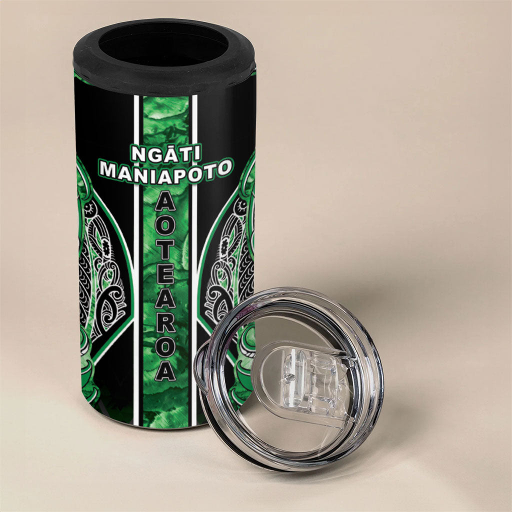 Aotearoa Ngati Maniapoto 4 in 1 Can Cooler Tumbler Maori Tribal Green Paua Shell Pattern