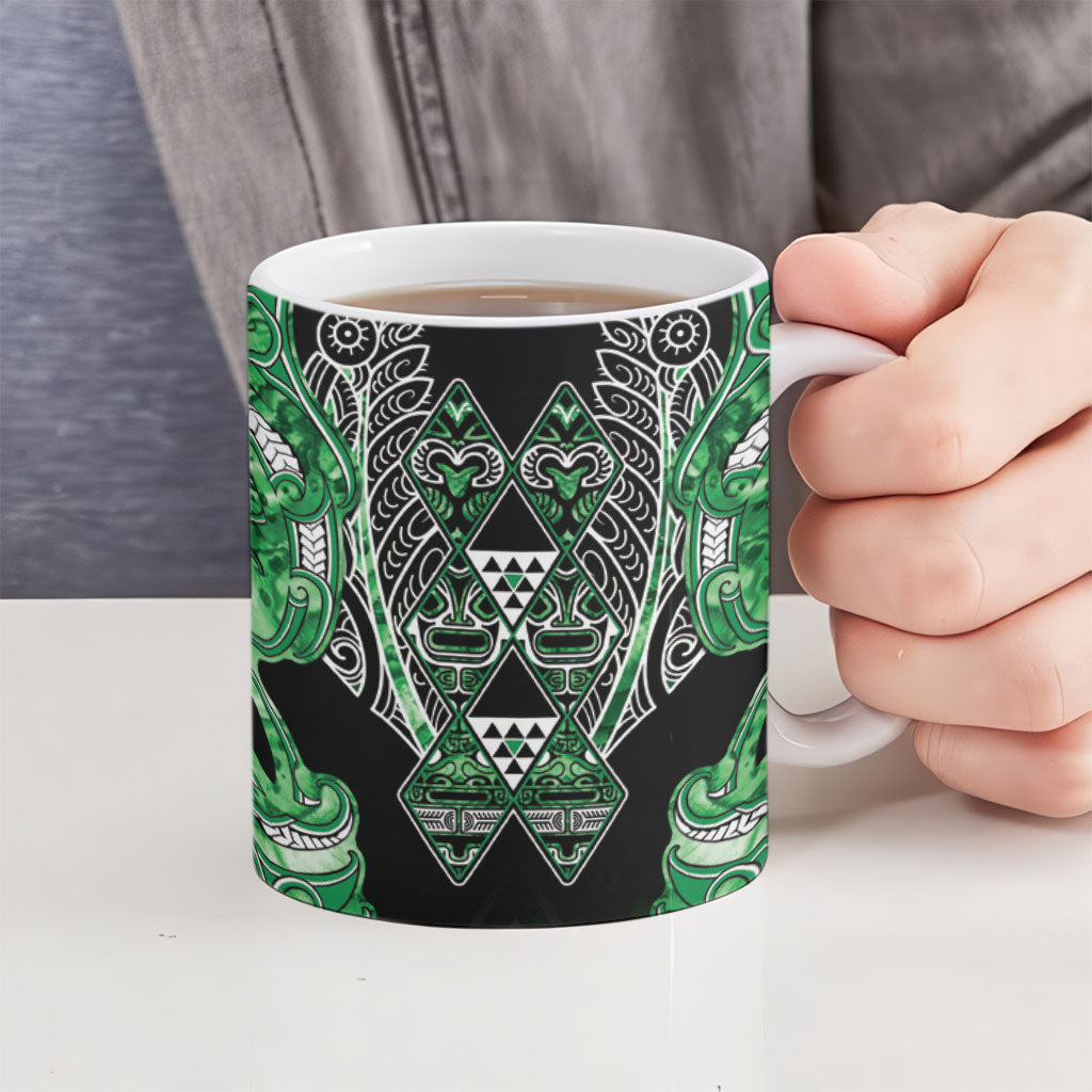 Aotearoa Ngati Maniapoto Ceramic Mug Maori Tribal Green Paua Shell Pattern