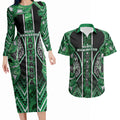 Aotearoa Ngati Maniapoto Couples Matching Long Sleeve Bodycon Dress and Hawaiian Shirt Maori Tribal Green Paua Shell Pattern