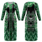 Aotearoa Ngati Maniapoto Couples Matching Long Sleeve Bodycon Dress and Hawaiian Shirt Maori Tribal Green Paua Shell Pattern