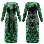 Aotearoa Ngati Maniapoto Couples Matching Long Sleeve Bodycon Dress and Long Sleeve Button Shirt Maori Tribal Green Paua Shell Pattern