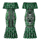 Aotearoa Ngati Maniapoto Couples Matching Mermaid Dress and Hawaiian Shirt Maori Tribal Green Paua Shell Pattern