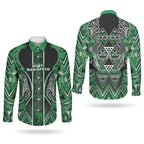 Aotearoa Ngati Maniapoto Couples Matching Off Shoulder Maxi Dress and Long Sleeve Button Shirt Maori Tribal Green Paua Shell Pattern