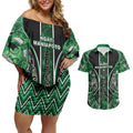 Aotearoa Ngati Maniapoto Couples Matching Off Shoulder Short Dress and Hawaiian Shirt Maori Tribal Green Paua Shell Pattern