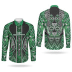 Aotearoa Ngati Maniapoto Couples Matching Off Shoulder Short Dress and Long Sleeve Button Shirt Maori Tribal Green Paua Shell Pattern