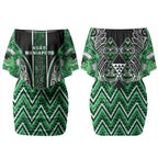 Aotearoa Ngati Maniapoto Couples Matching Off Shoulder Short Dress and Long Sleeve Button Shirt Maori Tribal Green Paua Shell Pattern