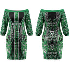 Aotearoa Ngati Maniapoto Couples Matching Off The Shoulder Long Sleeve Dress and Hawaiian Shirt Maori Tribal Green Paua Shell Pattern