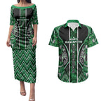 Aotearoa Ngati Maniapoto Couples Matching Puletasi and Hawaiian Shirt Maori Tribal Green Paua Shell Pattern
