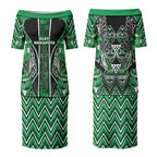 Aotearoa Ngati Maniapoto Couples Matching Puletasi and Long Sleeve Button Shirt Maori Tribal Green Paua Shell Pattern