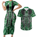 Aotearoa Ngati Maniapoto Couples Matching Short Sleeve Bodycon Dress and Hawaiian Shirt Maori Tribal Green Paua Shell Pattern