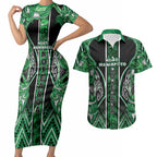 Aotearoa Ngati Maniapoto Couples Matching Short Sleeve Bodycon Dress and Hawaiian Shirt Maori Tribal Green Paua Shell Pattern