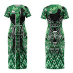 Aotearoa Ngati Maniapoto Couples Matching Short Sleeve Bodycon Dress and Long Sleeve Button Shirt Maori Tribal Green Paua Shell Pattern