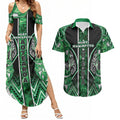 Aotearoa Ngati Maniapoto Couples Matching Summer Maxi Dress and Hawaiian Shirt Maori Tribal Green Paua Shell Pattern