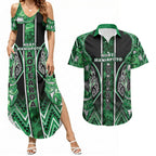 Aotearoa Ngati Maniapoto Couples Matching Summer Maxi Dress and Hawaiian Shirt Maori Tribal Green Paua Shell Pattern
