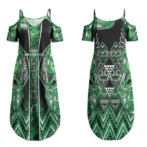 Aotearoa Ngati Maniapoto Couples Matching Summer Maxi Dress and Long Sleeve Button Shirt Maori Tribal Green Paua Shell Pattern