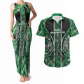 Aotearoa Ngati Maniapoto Couples Matching Tank Maxi Dress and Hawaiian Shirt Maori Tribal Green Paua Shell Pattern